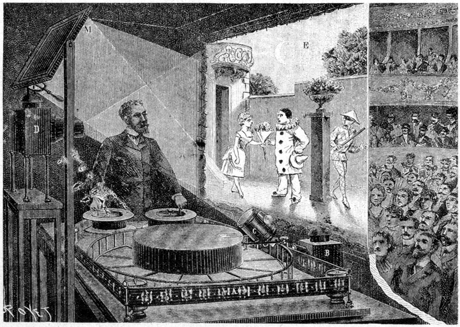 A praxinoscope, the mirror-drum optical toy patented by Charles-Émile Reynaud in 1877.