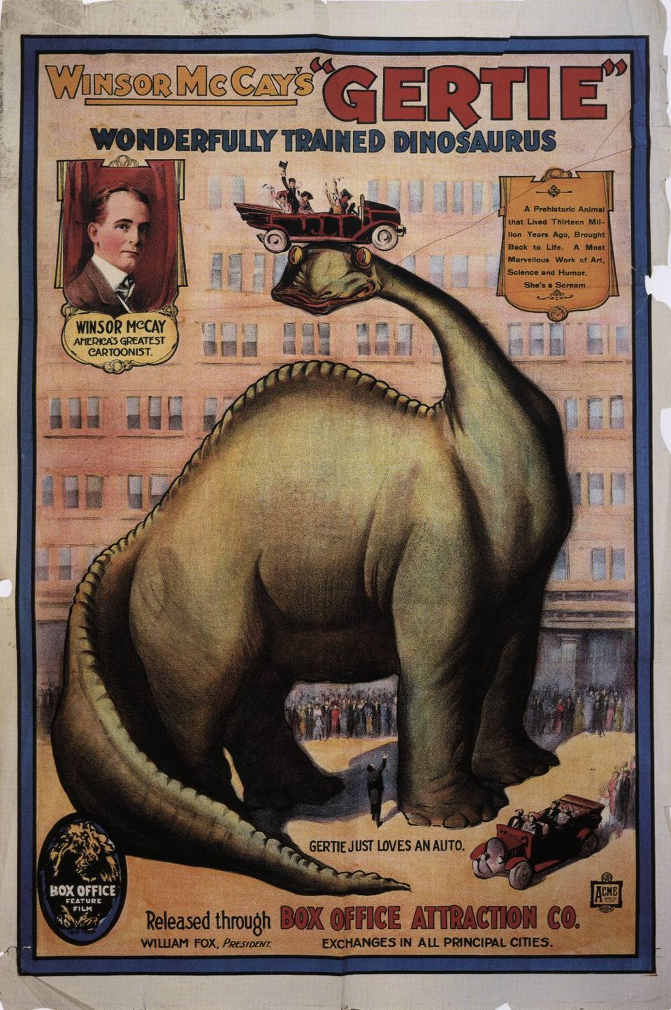 A frame from Winsor McCay's 1914 film Gertie the Dinosaur.