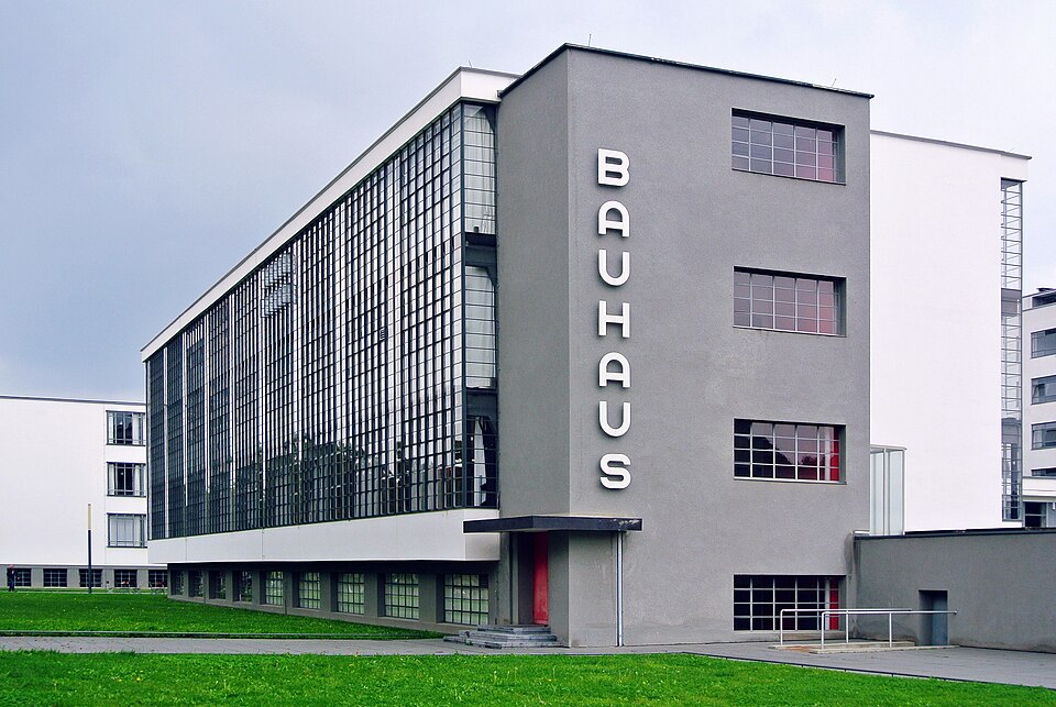 Bauhaus school building with glass curtain wall