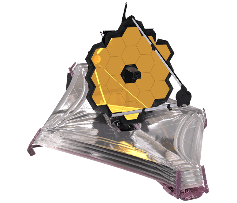 The gold-coated segmented mirror of the James Webb Space Telescope during ground testing.