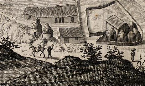 Farming during the British Agricultural Revolution, with new implements and enclosed fields.