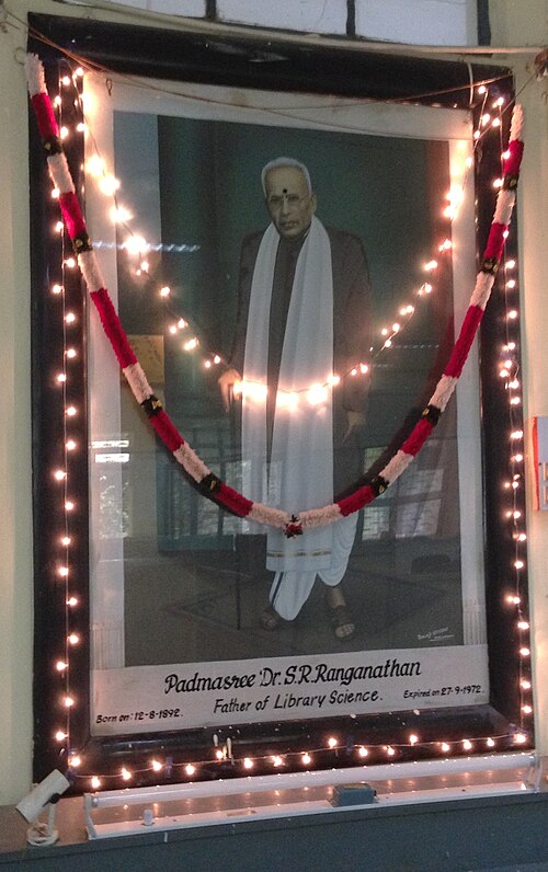 Portrait of the Indian library scientist S. R. Ranganathan.
