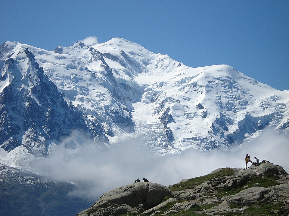 Mont Blanc rising above the Chamonix valley.
