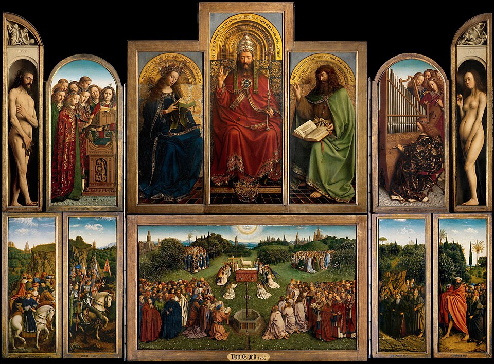 The opened Ghent Altarpiece by Hubert and Jan van Eyck, a landmark of early oil painting.