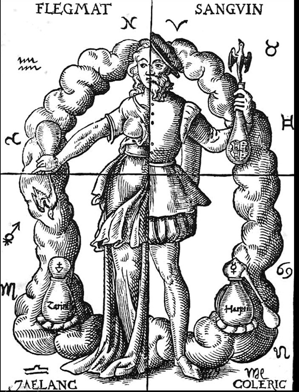 Historical diagram illustrating the four humors of ancient and medieval medicine