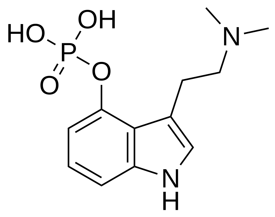 Chemical structure diagram of psilocybin, a compound studied in psychiatric research