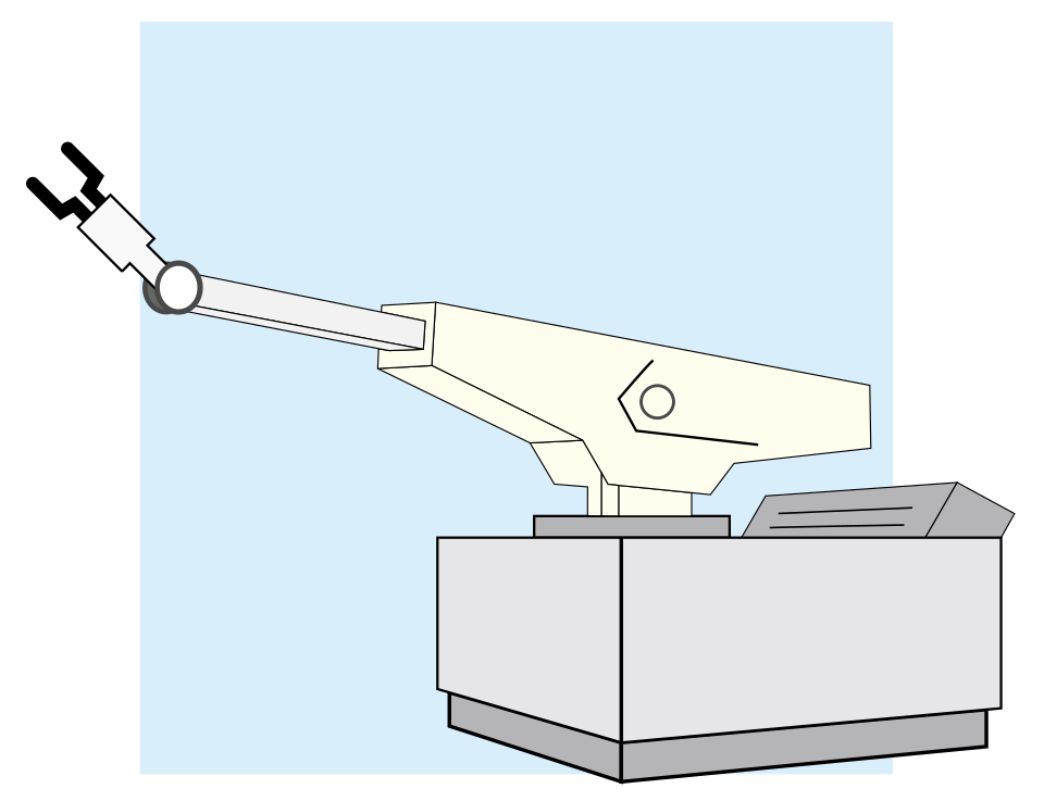 A Unimate industrial robot arm on an early factory production line