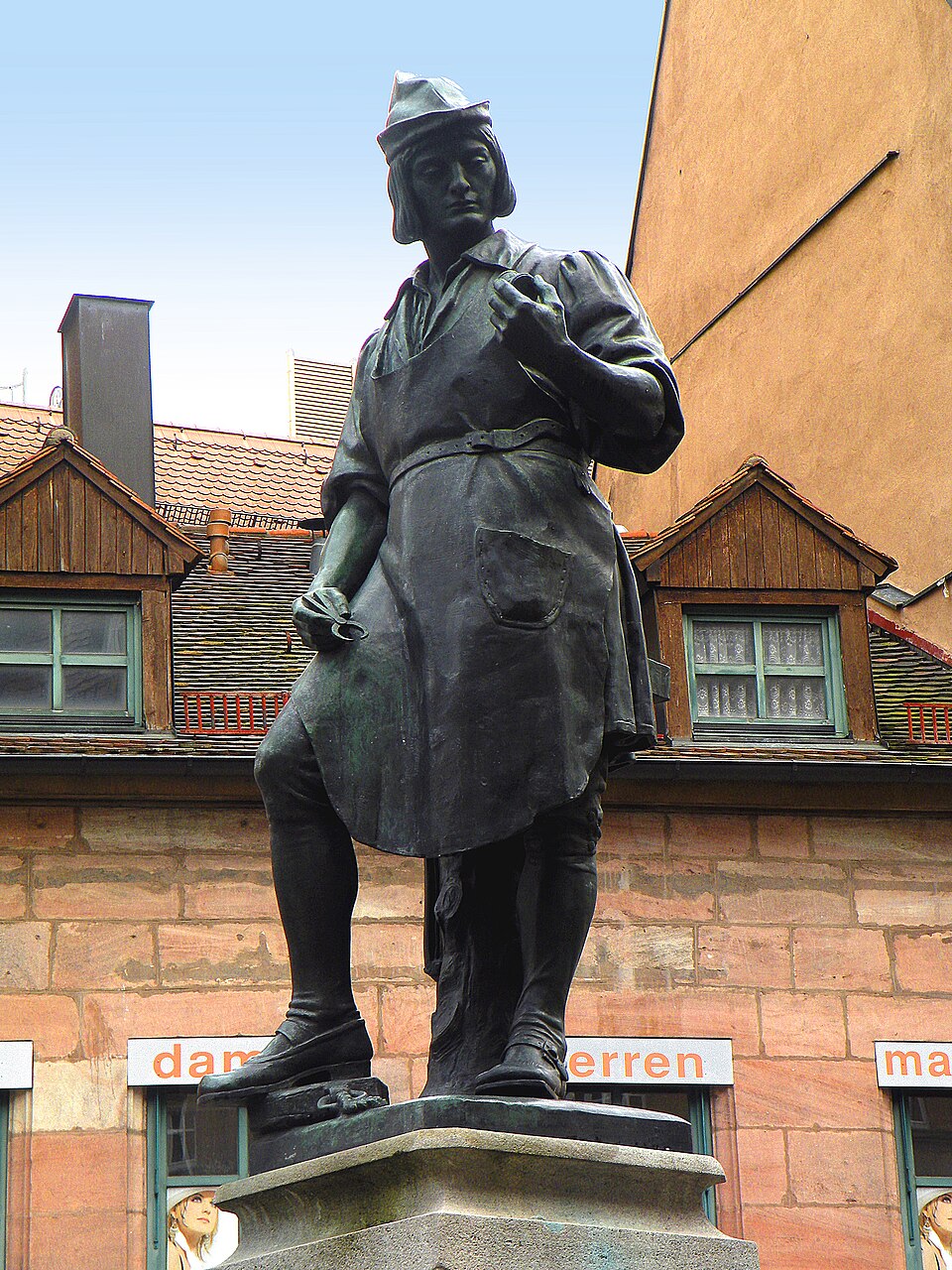 Monument to Peter Henlein, the Nuremberg locksmith credited with early portable watches.