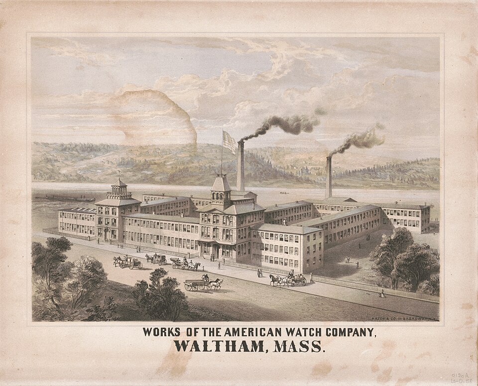 The Waltham Watch Company factory in Massachusetts, birthplace of mass-produced watches.